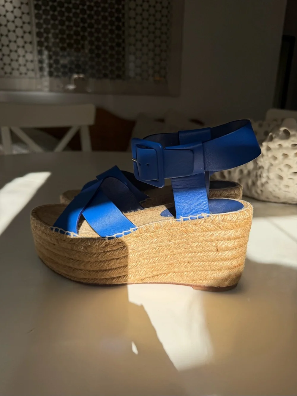 Celine Blue Leather Platform Espadrille Sandals
